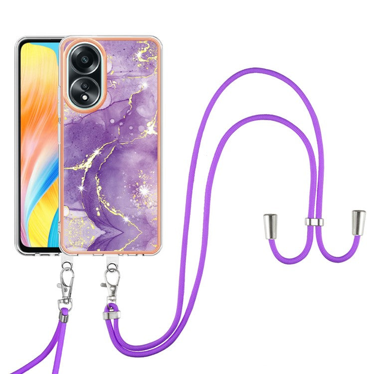 YB IMD Series-9 For Oppo A58 4G Phone Cover Electroplating Marble Pattern IMD TPU Case - Purple 002