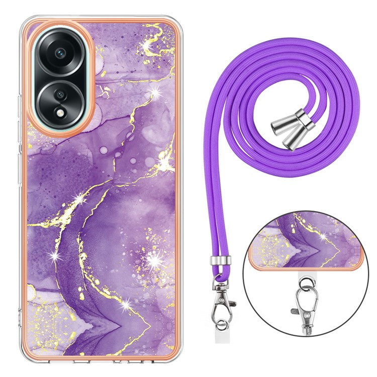 YB IMD Series-9 For Oppo A58 4G Phone Cover Electroplating Marble Pattern IMD TPU Case - Purple 002