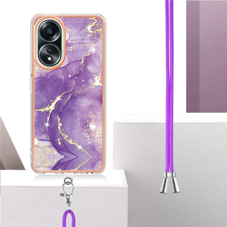 YB IMD Series-9 For Oppo A58 4G Phone Cover Electroplating Marble Pattern IMD TPU Case - Purple 002