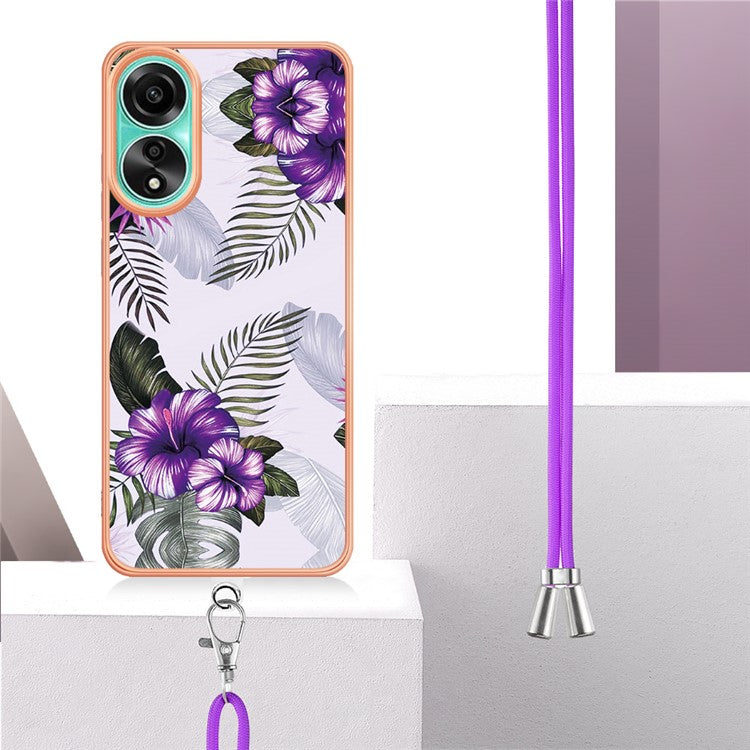 YB IMD Series-4 For Oppo A78 4G TPU Case Marble Flower Pattern Phone Cover - Purple Flower