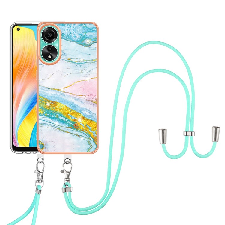 YB IMD Series-9 For Oppo A78 4G Phone Cover Marble Pattern Electroplating Case with Lanyard - Green 004