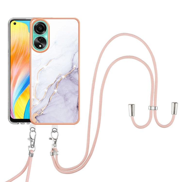 YB IMD Series-9 For Oppo A78 4G Phone Cover Marble Pattern Electroplating Case with Lanyard - White 006