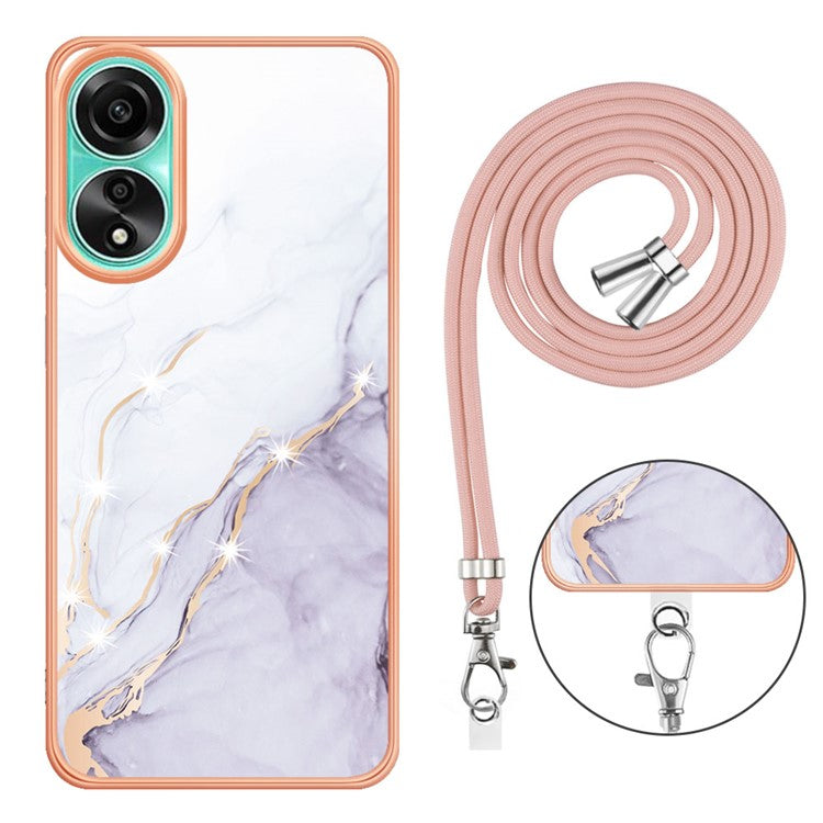 YB IMD Series-9 For Oppo A78 4G Phone Cover Marble Pattern Electroplating Case with Lanyard - White 006