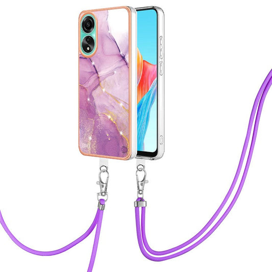 YB IMD Series-9 For Oppo A78 4G Phone Cover Marble Pattern Electroplating Case with Lanyard - Purple 001