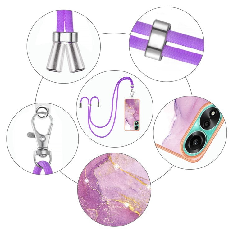 YB IMD Series-9 For Oppo A78 4G Phone Cover Marble Pattern Electroplating Case with Lanyard - Purple 001