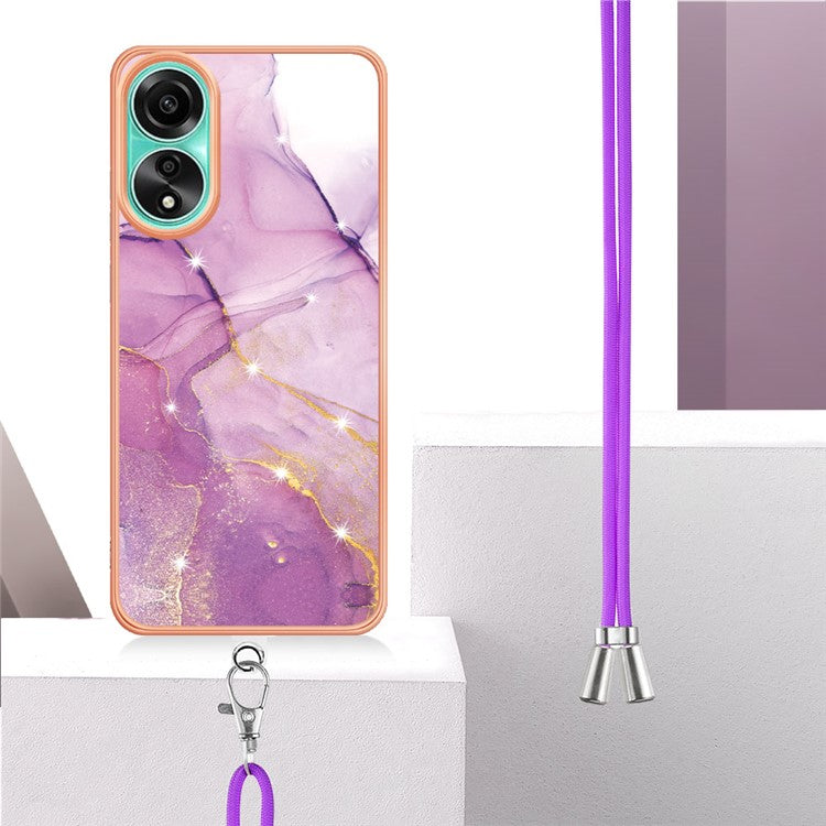 YB IMD Series-9 For Oppo A78 4G Phone Cover Marble Pattern Electroplating Case with Lanyard - Purple 001