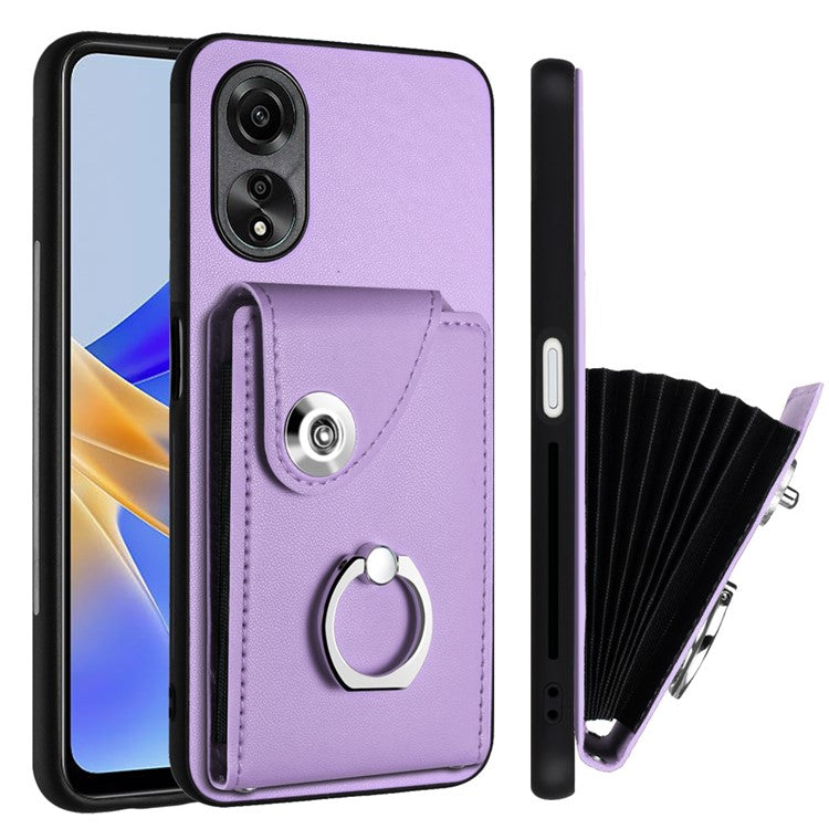 YB Leather Coating Series-7 for Oppo A78 5G / A58x 5G / A58 5G Case Anti-fall Phone Cover with Ring Holder Kickstand - Purple