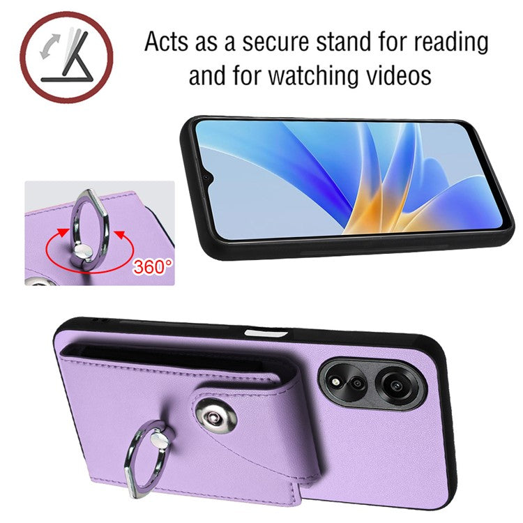 YB Leather Coating Series-7 for Oppo A78 5G / A58x 5G / A58 5G Case Anti-fall Phone Cover with Ring Holder Kickstand - Purple