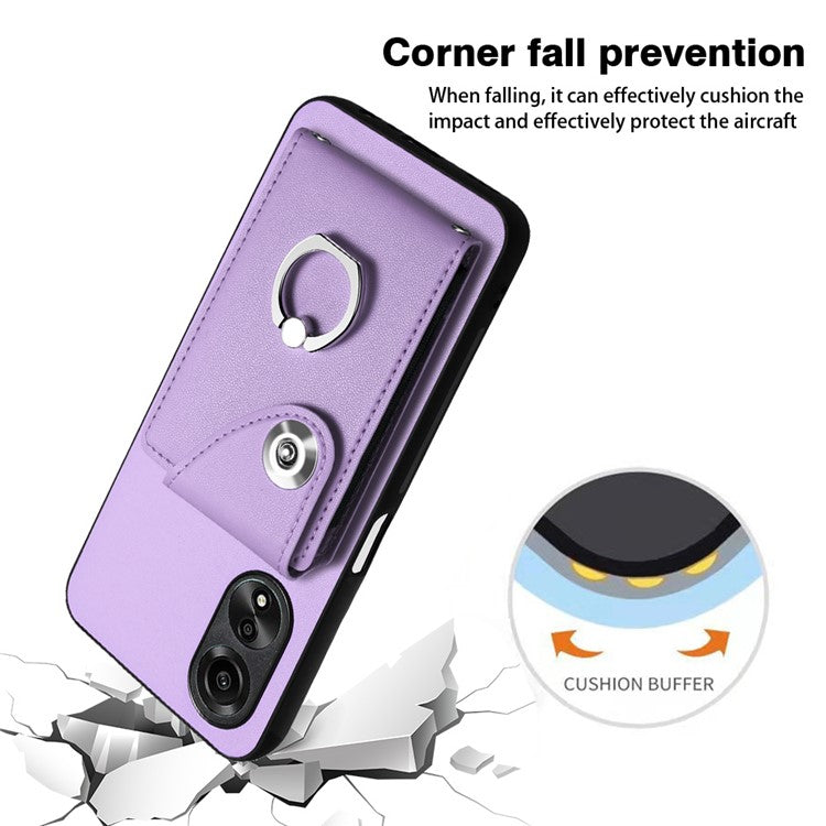 YB Leather Coating Series-7 for Oppo A78 5G / A58x 5G / A58 5G Case Anti-fall Phone Cover with Ring Holder Kickstand - Purple