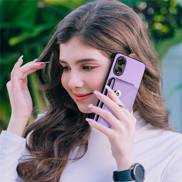 YB Leather Coating Series-7 for Oppo A78 5G / A58x 5G / A58 5G Case Anti-fall Phone Cover with Ring Holder Kickstand - Purple