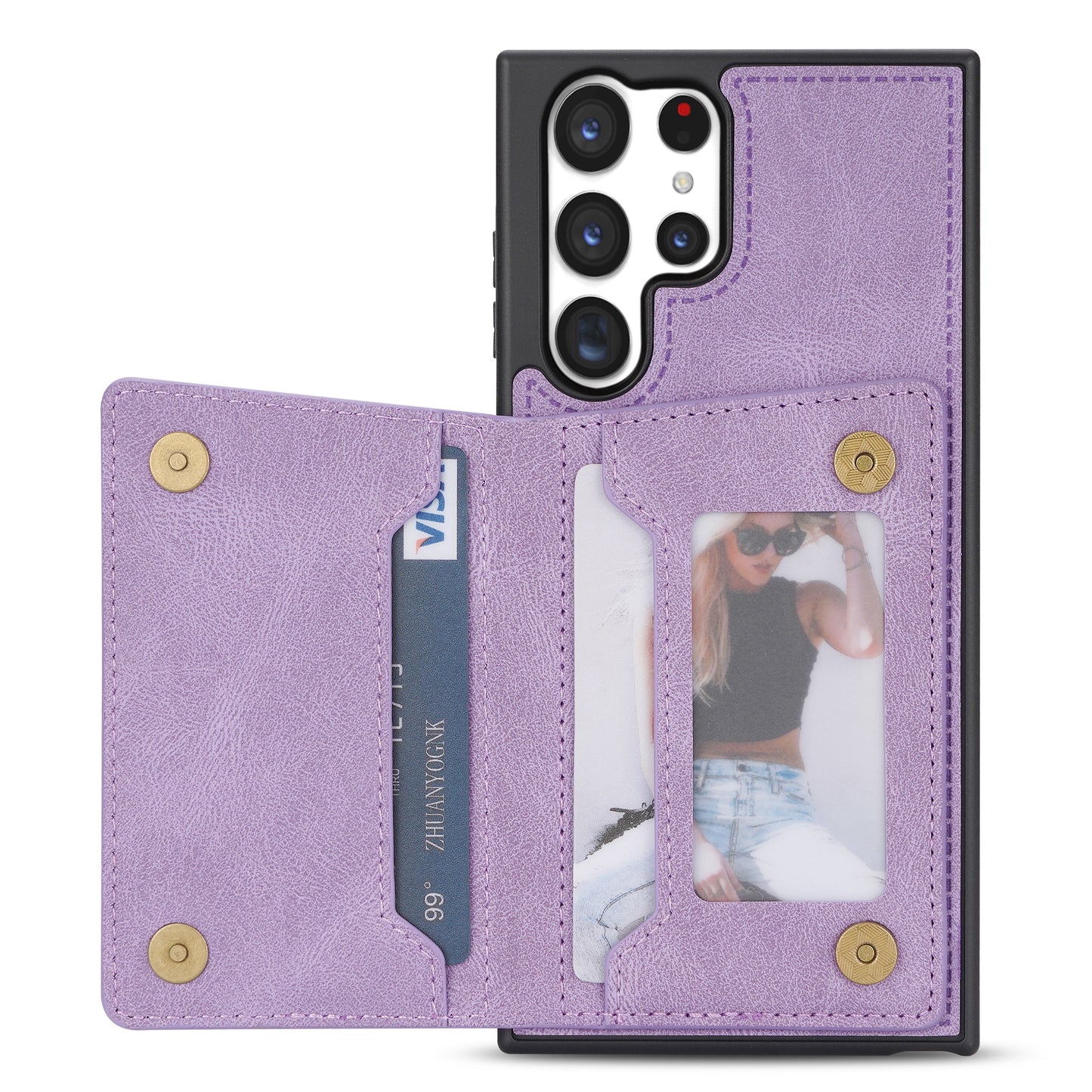 For Samsung Galaxy S24 Ultra Case Line Splicing Imprinted PU Leather+TPU Kickstand Phone Cover - Purple