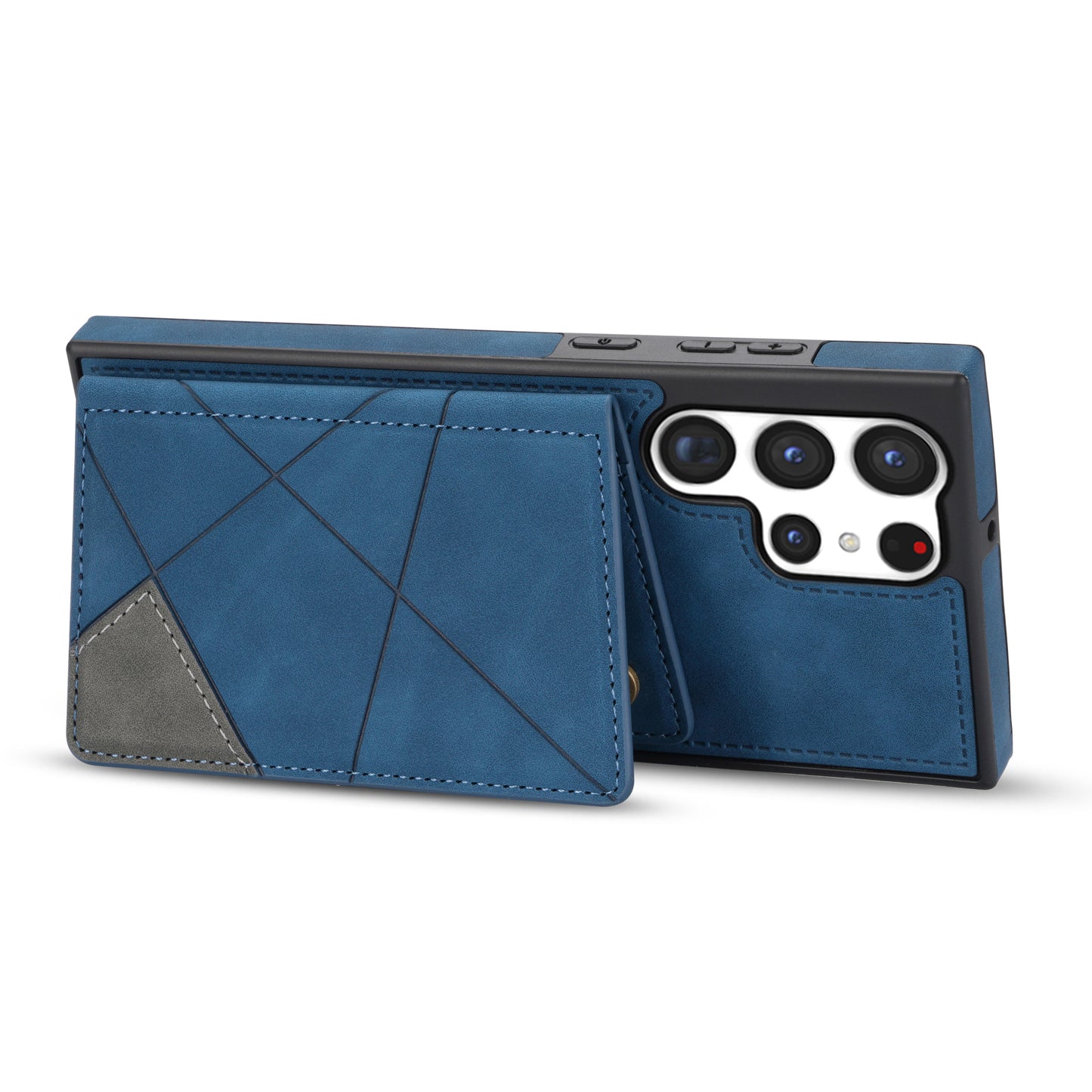 For Samsung Galaxy S24 Ultra Case Line Splicing Imprinted PU Leather+TPU Kickstand Phone Cover - Blue