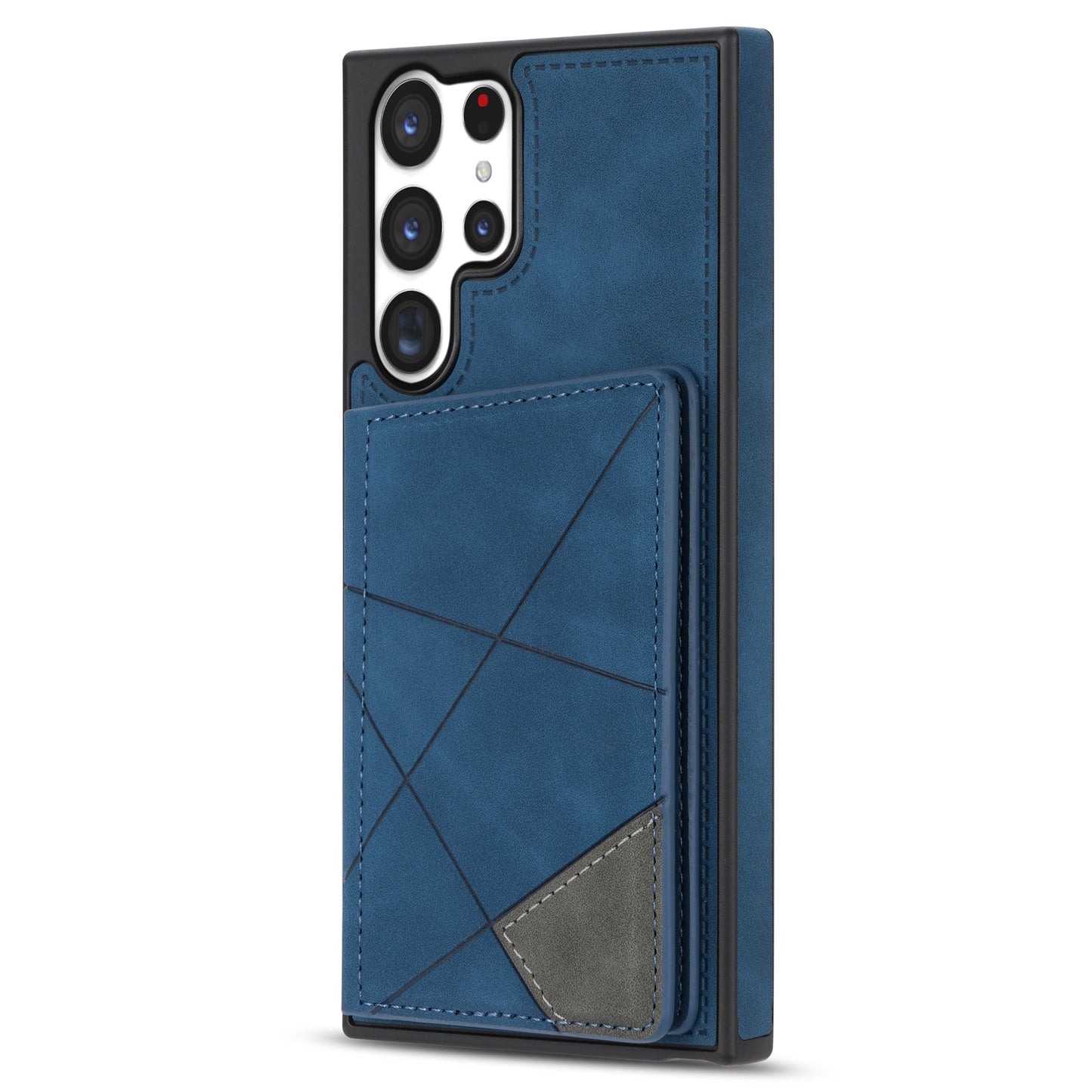 For Samsung Galaxy S24 Ultra Case Line Splicing Imprinted PU Leather+TPU Kickstand Phone Cover - Blue
