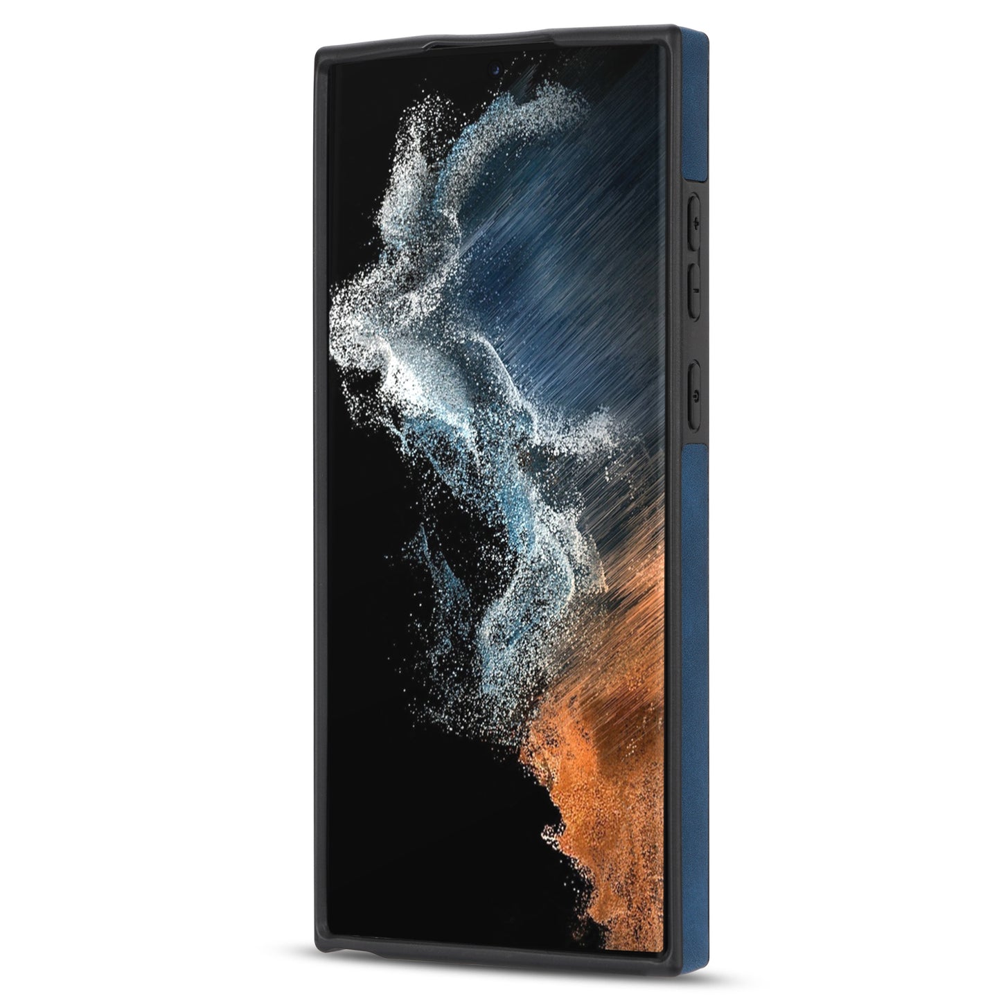 For Samsung Galaxy S24 Ultra Case Line Splicing Imprinted PU Leather+TPU Kickstand Phone Cover - Blue