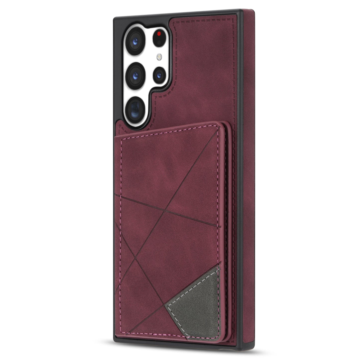 For Samsung Galaxy S24 Ultra Case Line Splicing Imprinted PU Leather+TPU Kickstand Phone Cover - Wine Red