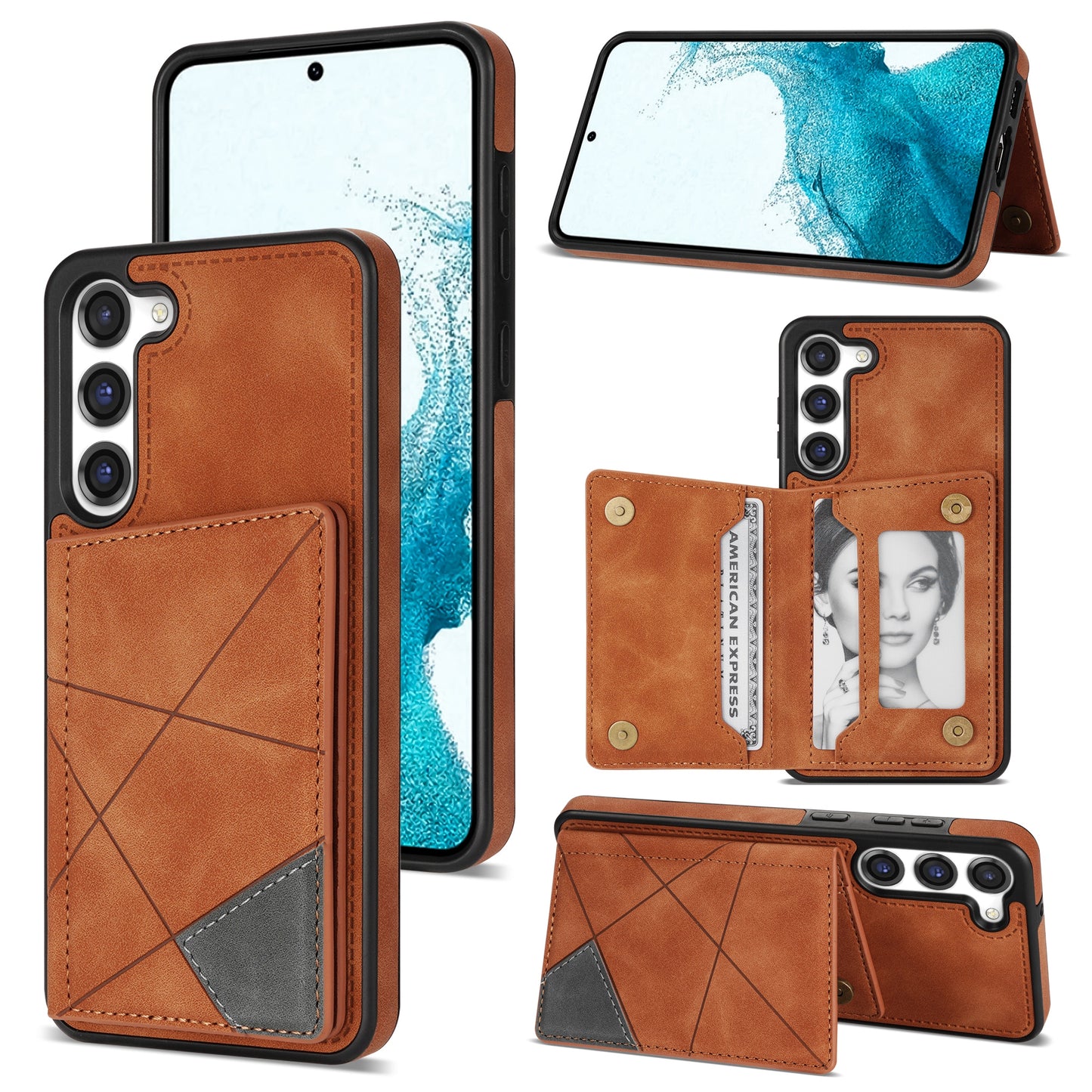 For Samsung Galaxy S24+ Case PU Leather+TPU Card Slots Phone Cover - Brown