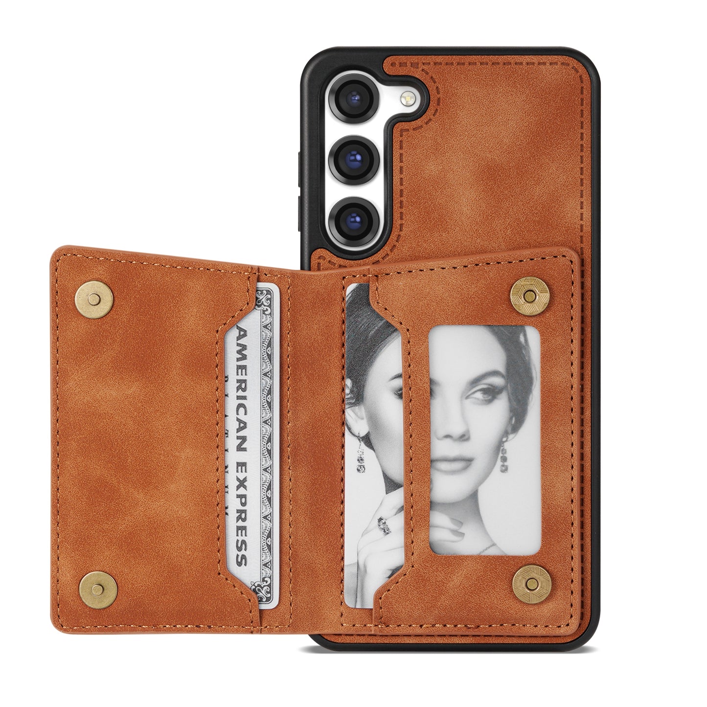 For Samsung Galaxy S24+ Case PU Leather+TPU Card Slots Phone Cover - Brown