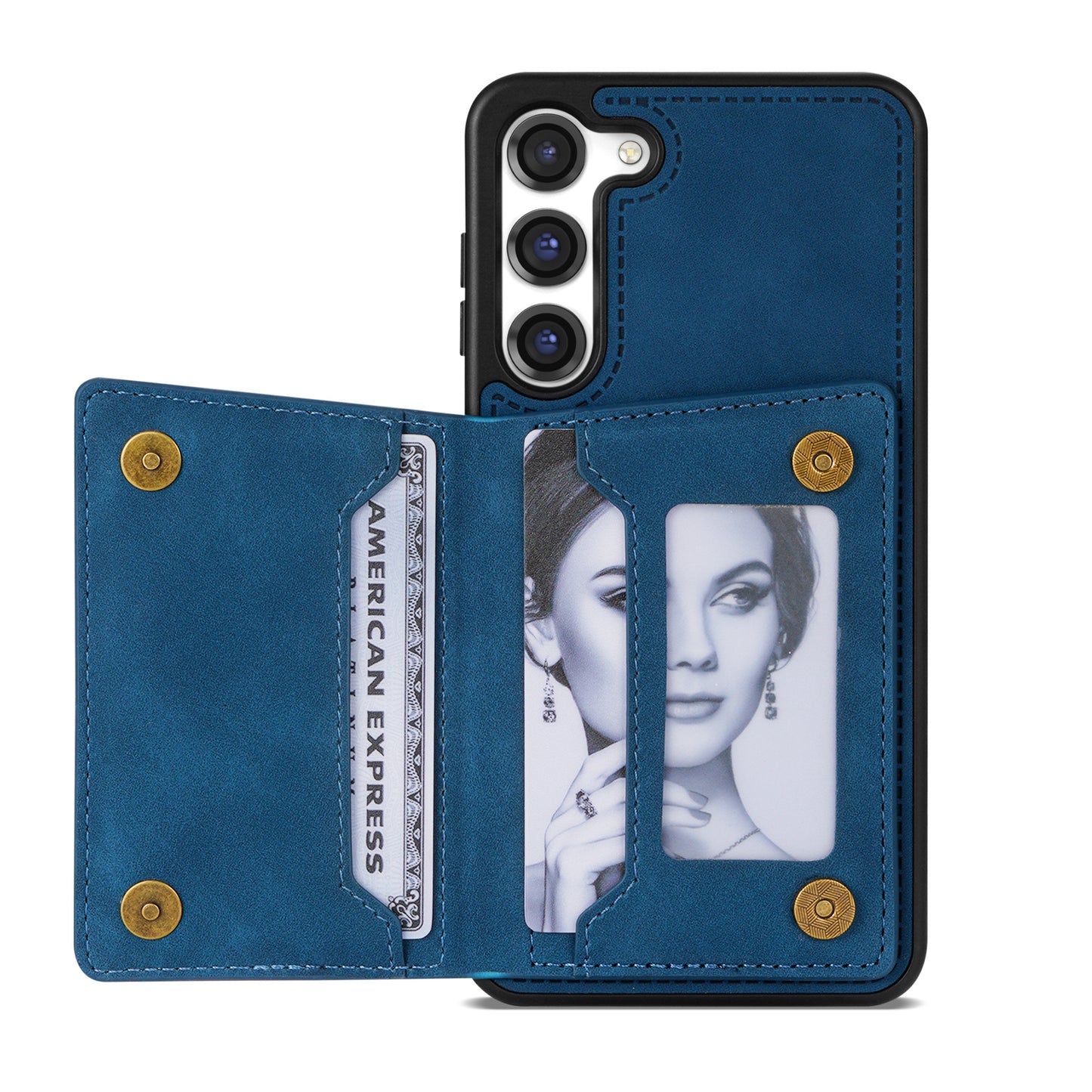 For Samsung Galaxy S24 Case Line Splicing Imprinted Leather Phone Cover - Blue