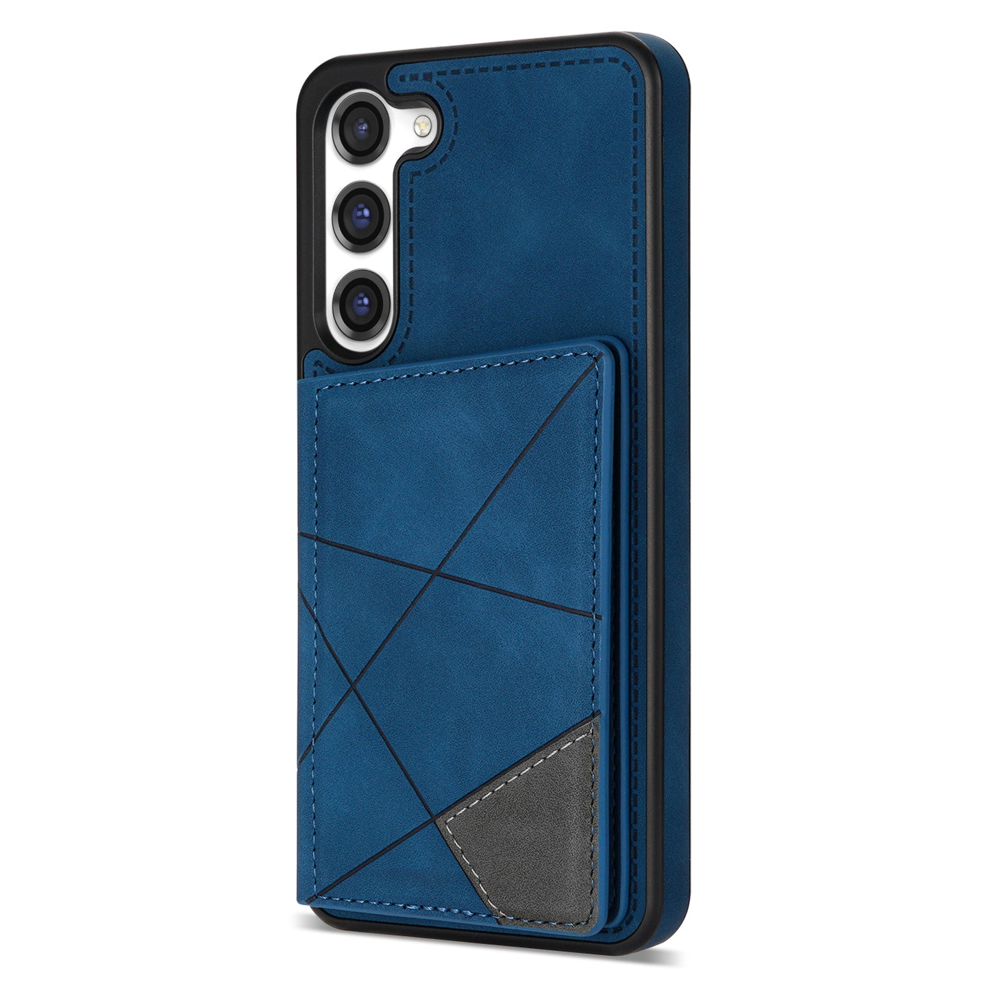 For Samsung Galaxy S24 Case Line Splicing Imprinted Leather Phone Cover - Blue