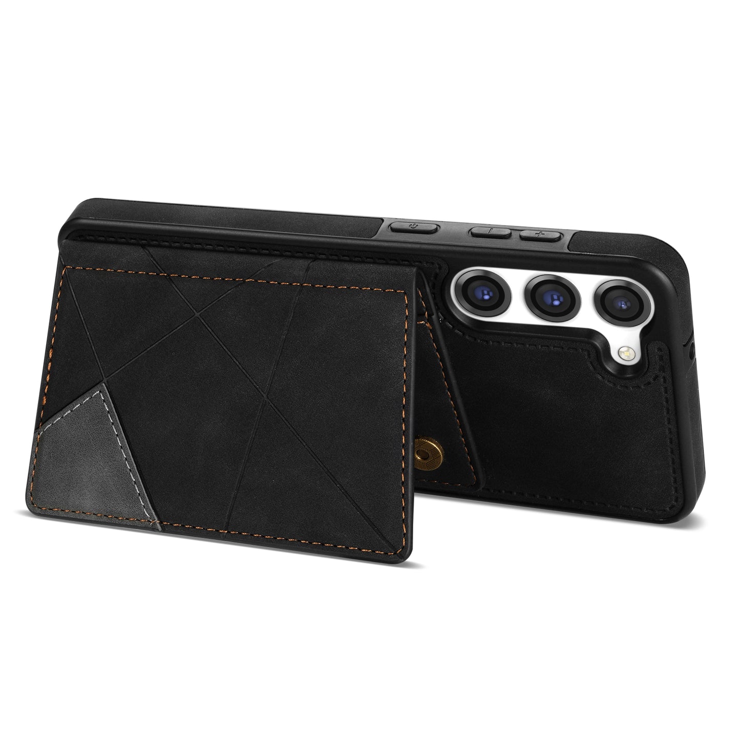 For Samsung Galaxy S24 Case Line Splicing Imprinted Leather Phone Cover - Black