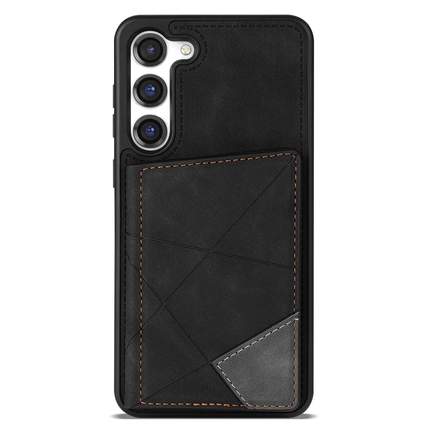 For Samsung Galaxy S24 Case Line Splicing Imprinted Leather Phone Cover - Black