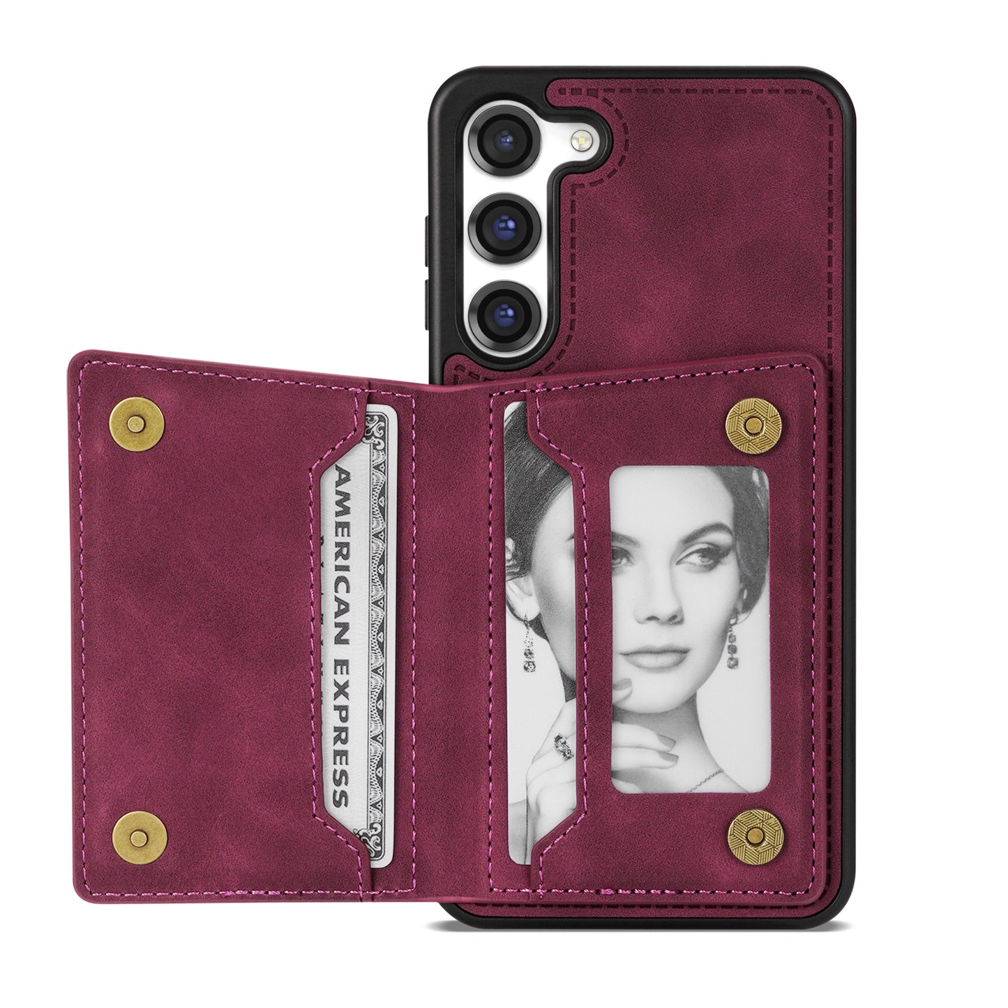 For Samsung Galaxy S24 Case Line Splicing Imprinted Leather Phone Cover - Wine Red