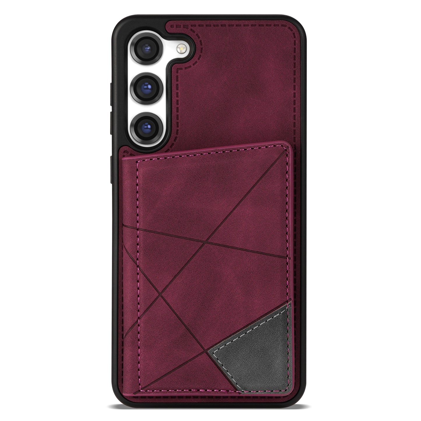For Samsung Galaxy S24 Case Line Splicing Imprinted Leather Phone Cover - Wine Red