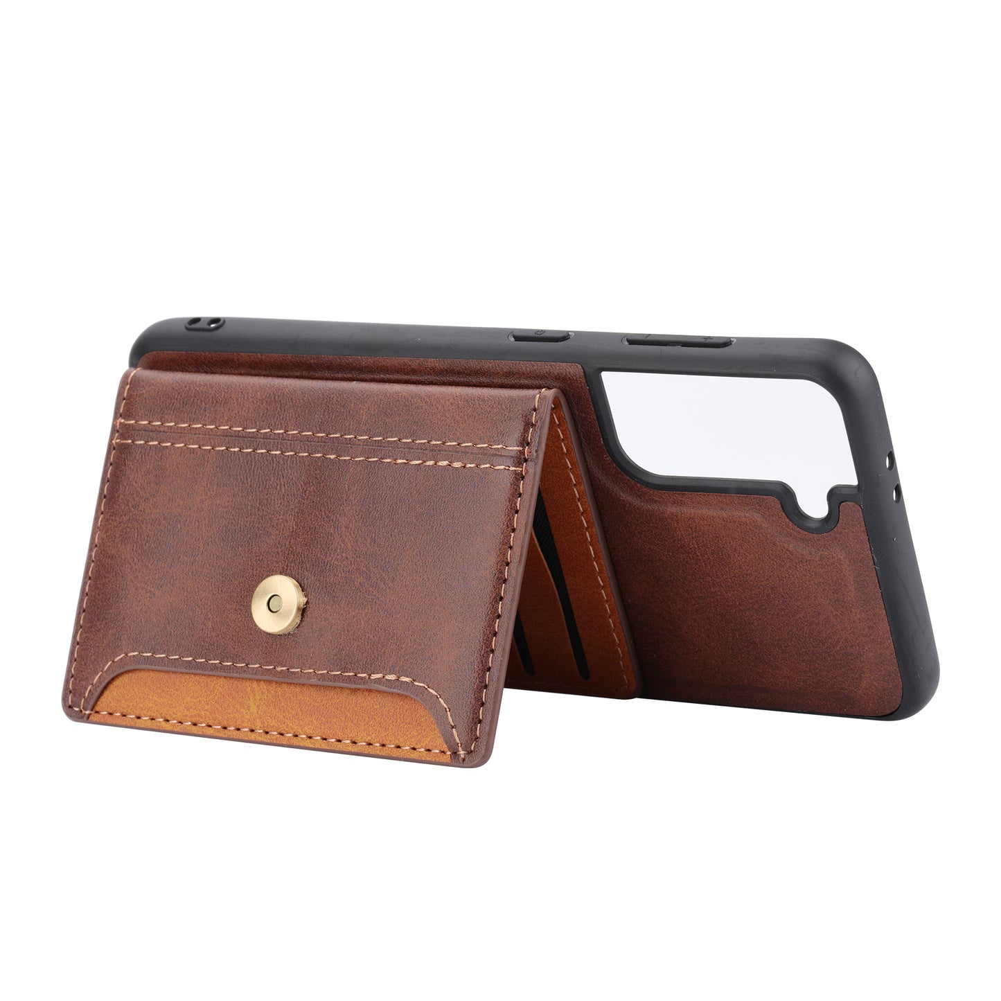 For Samsung Galaxy S24 Cell Phone Case Calf Texture Card Holder PU Leather+TPU Cover - Brown
