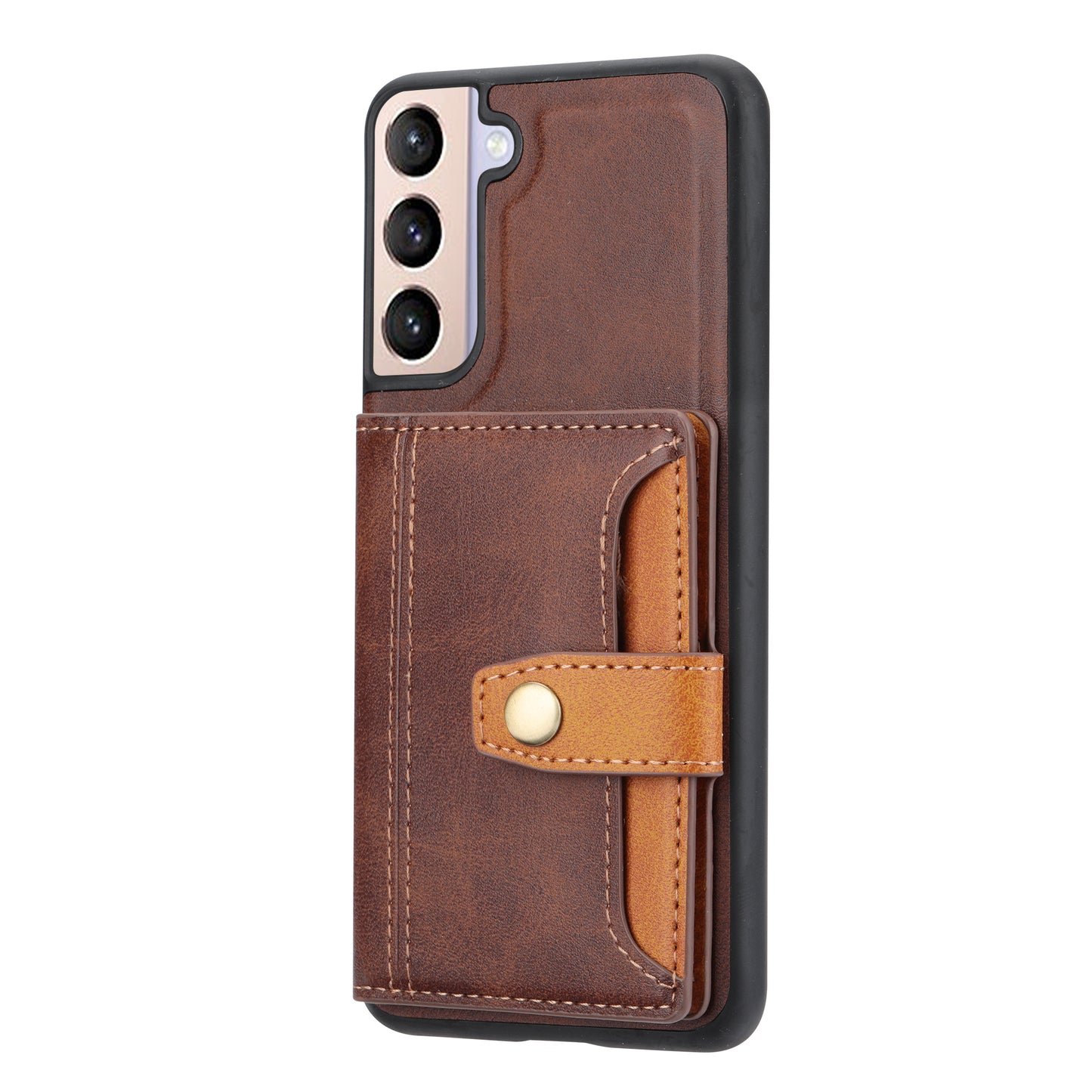 For Samsung Galaxy S24 Cell Phone Case Calf Texture Card Holder PU Leather+TPU Cover - Brown