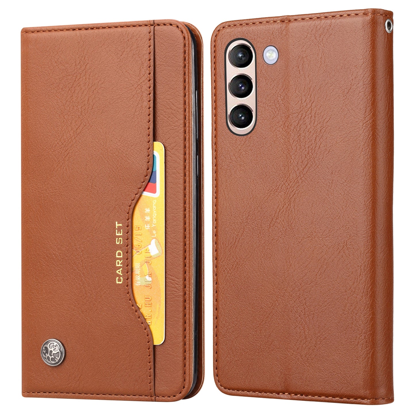 For Samsung Galaxy S24 Cell Phone Case Magnetic Closing PU Leather Wallet Cover - Light Brown