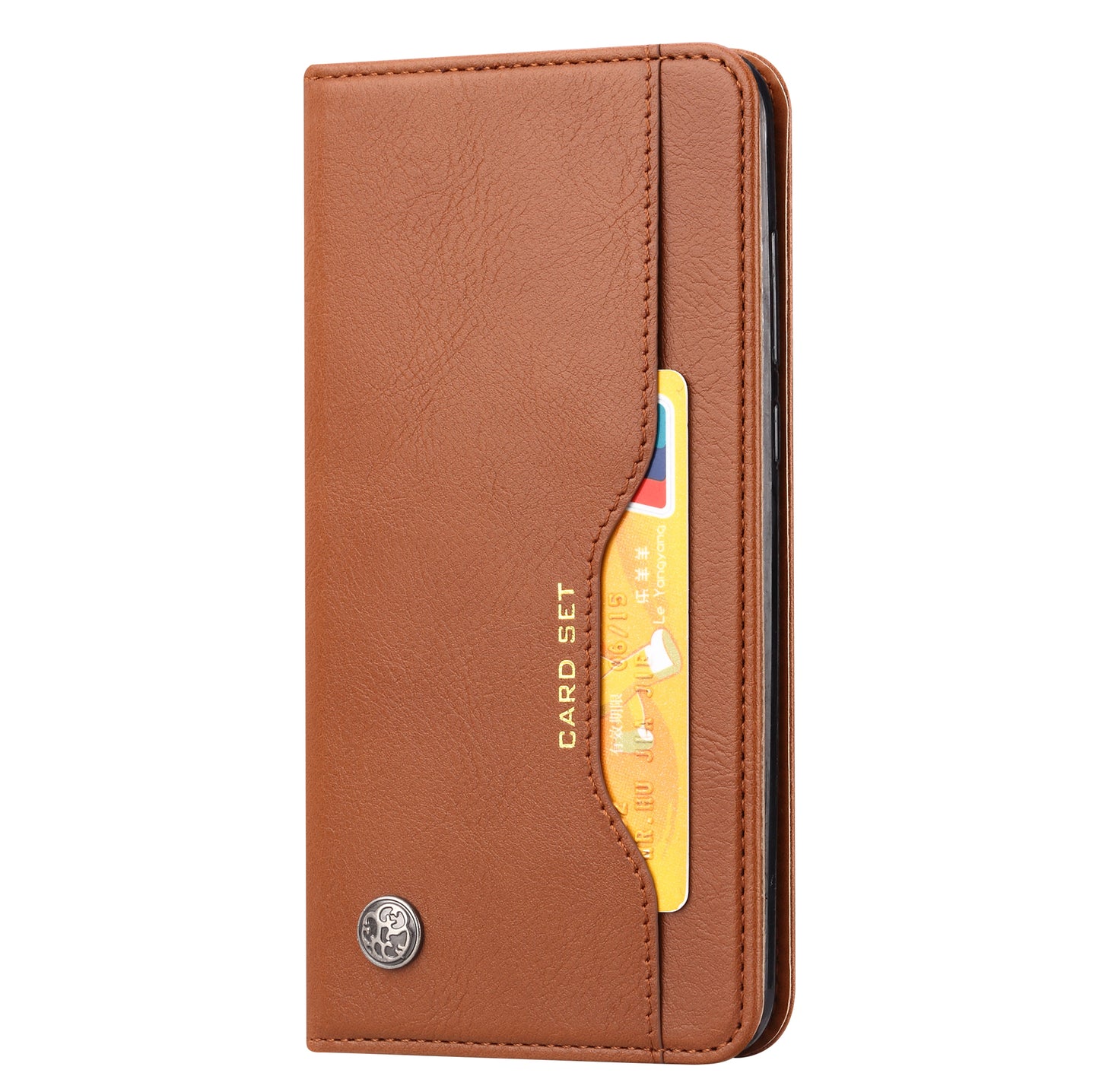 For Samsung Galaxy S24 Cell Phone Case Magnetic Closing PU Leather Wallet Cover - Light Brown