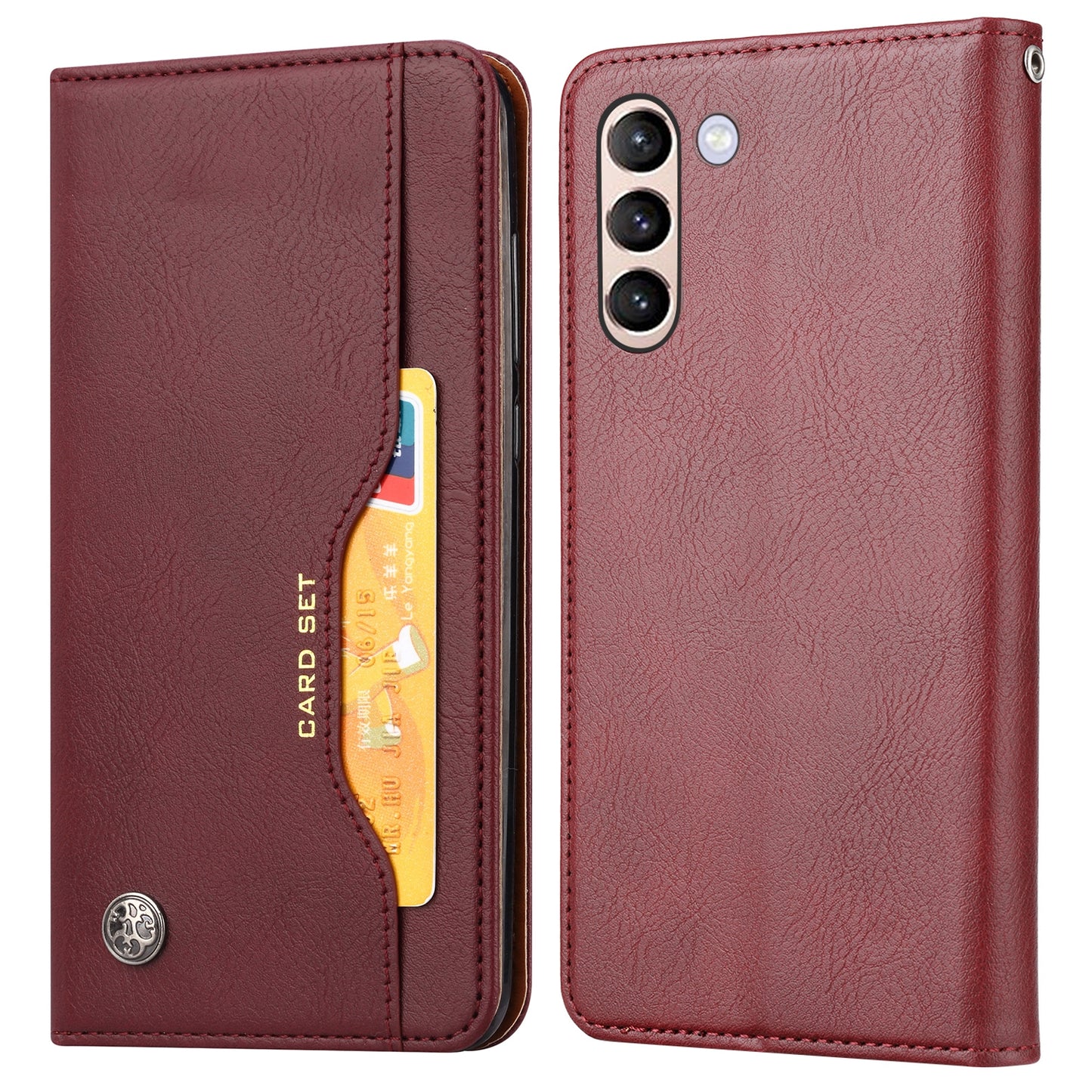 For Samsung Galaxy S24 Cell Phone Case Magnetic Closing PU Leather Wallet Cover - Wine Red