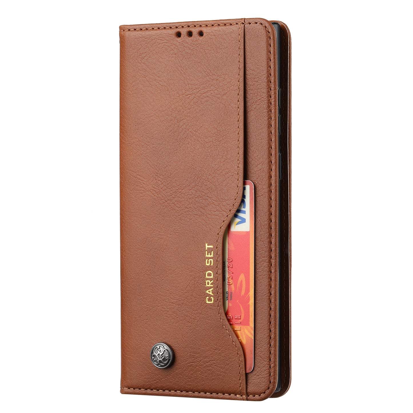 For Samsung Galaxy S24 Ultra Cell Phone Case Magnetic Closing PU Leather Stand Cover - Light Brown