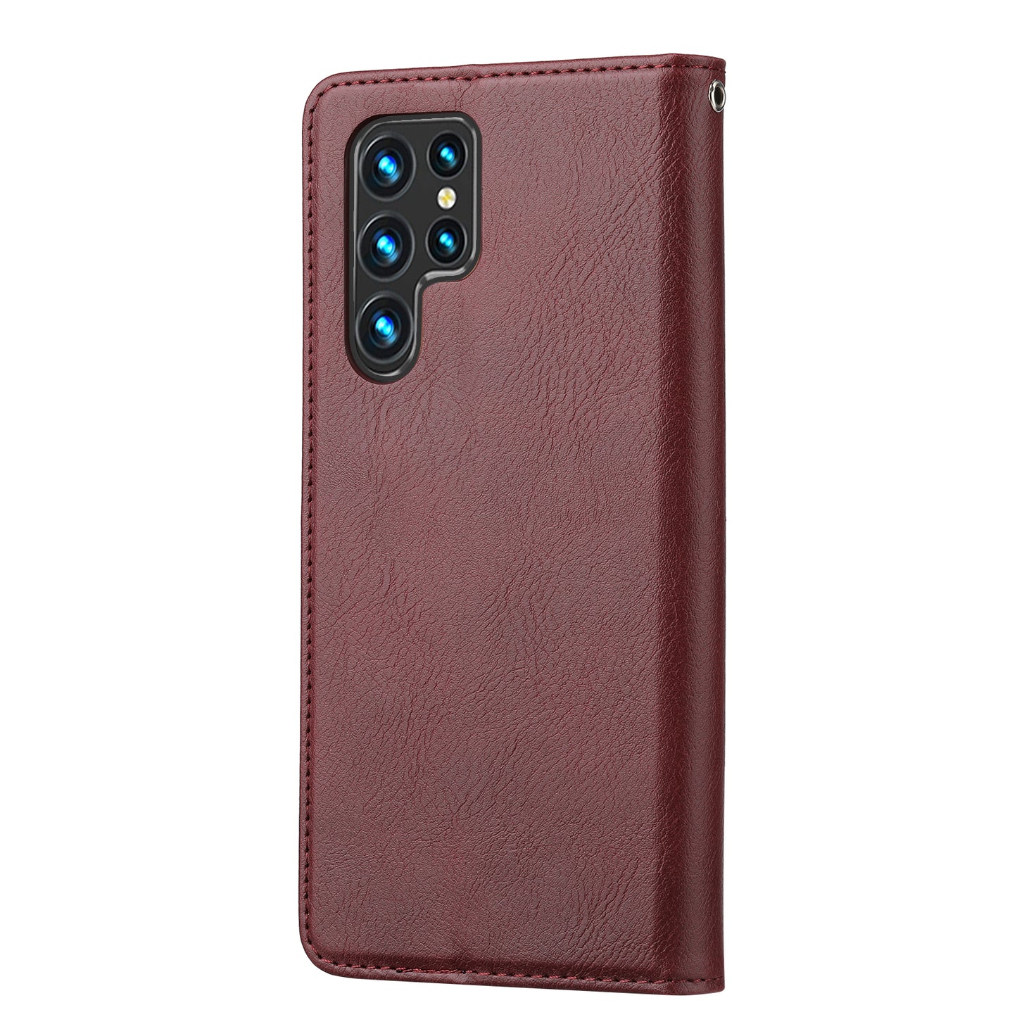 For Samsung Galaxy S24 Ultra Cell Phone Case Magnetic Closing PU Leather Stand Cover - Wine Red