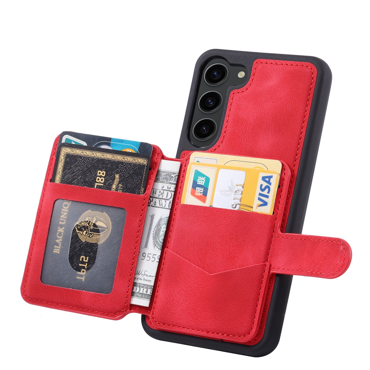 For Samsung Galaxy S24 Case RFID Blocking Leather Anti-Shock Kickstand Phone Cover - Red