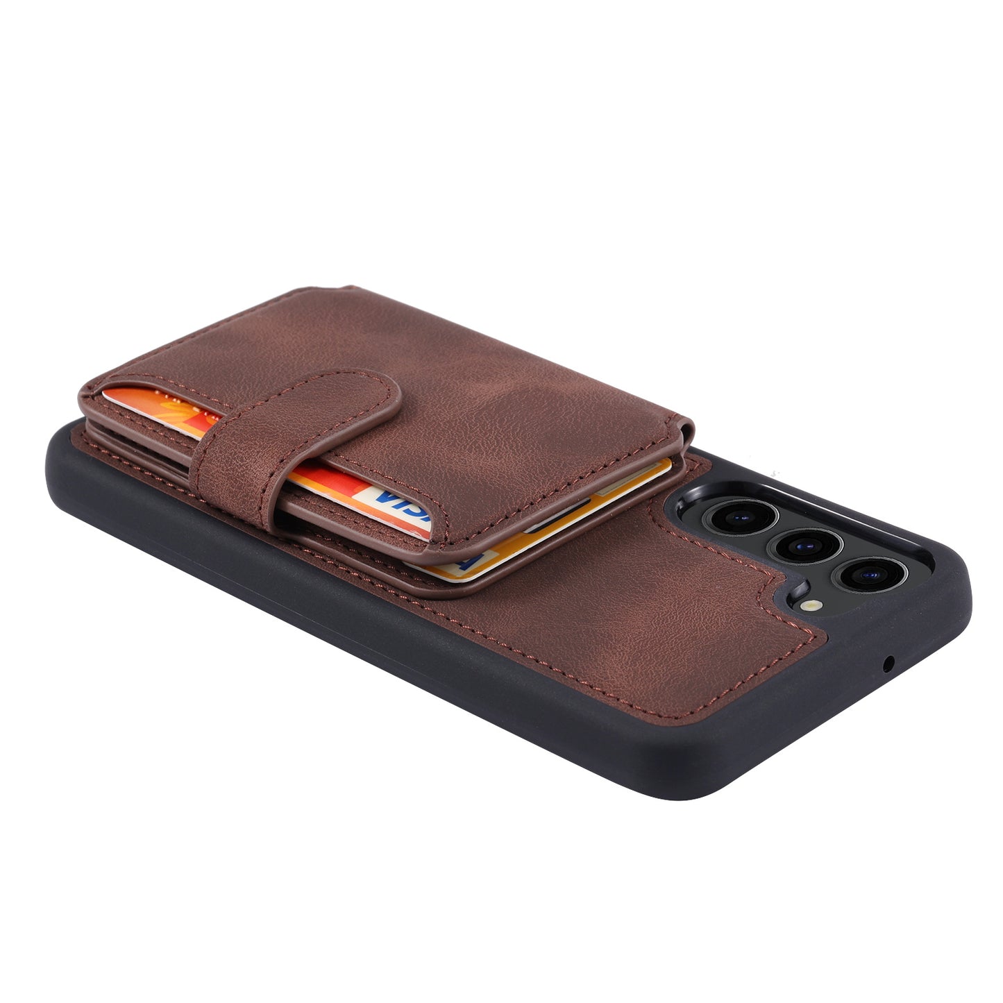 For Samsung Galaxy S24 Case RFID Blocking Leather Anti-Shock Kickstand Phone Cover - Coffee