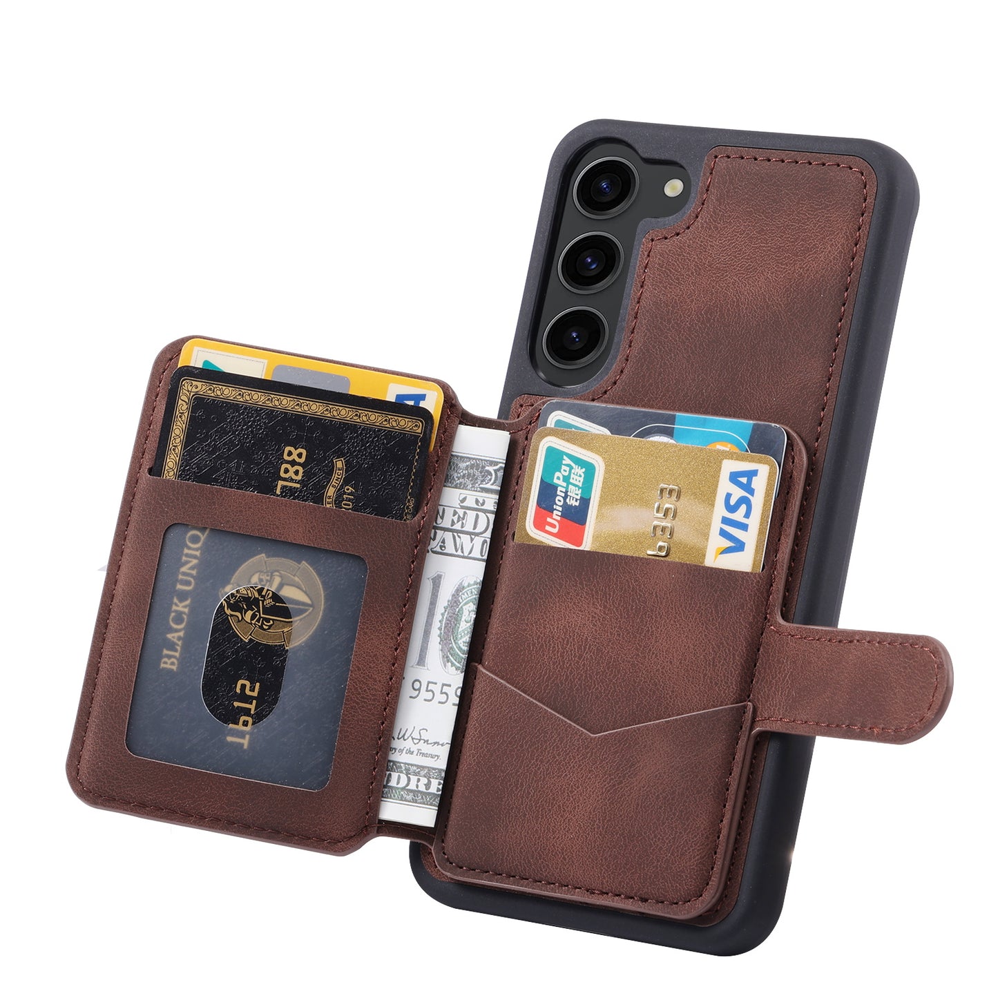 For Samsung Galaxy S24 Case RFID Blocking Leather Anti-Shock Kickstand Phone Cover - Coffee