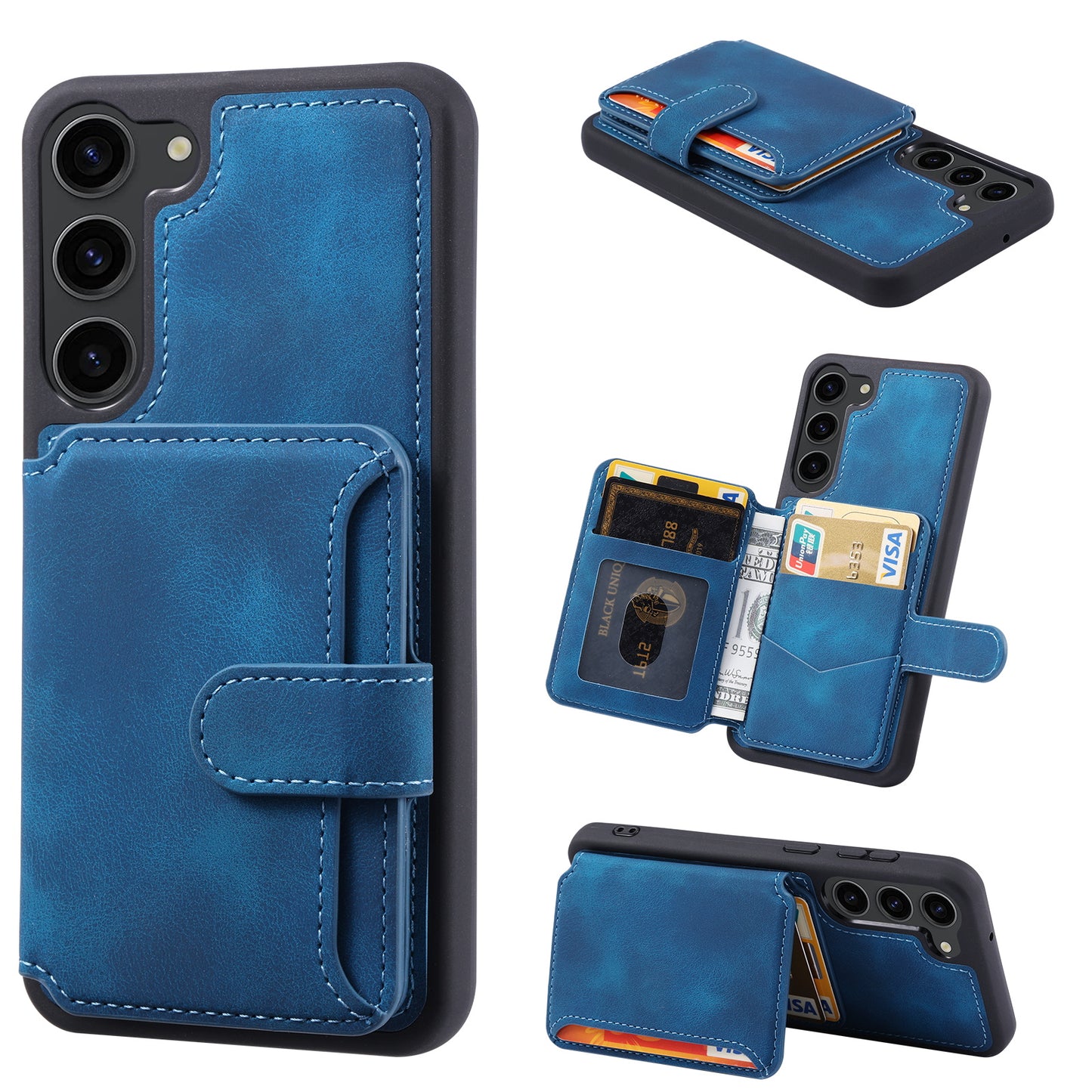 For Samsung Galaxy S24 Case RFID Blocking Leather Anti-Shock Kickstand Phone Cover - Navy Blue