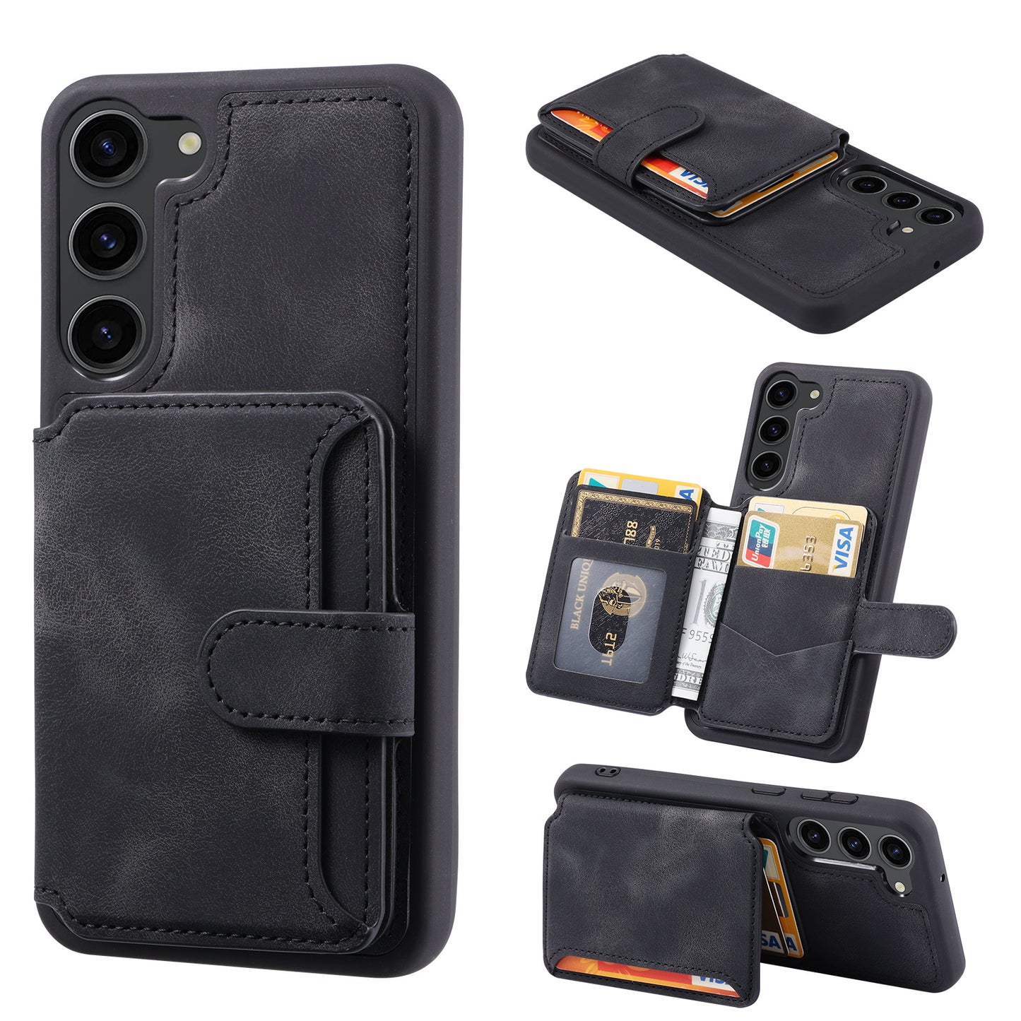 For Samsung Galaxy S24+ Leather Case Skin-touch RFID Blocking Wallet Phone Cover - Black