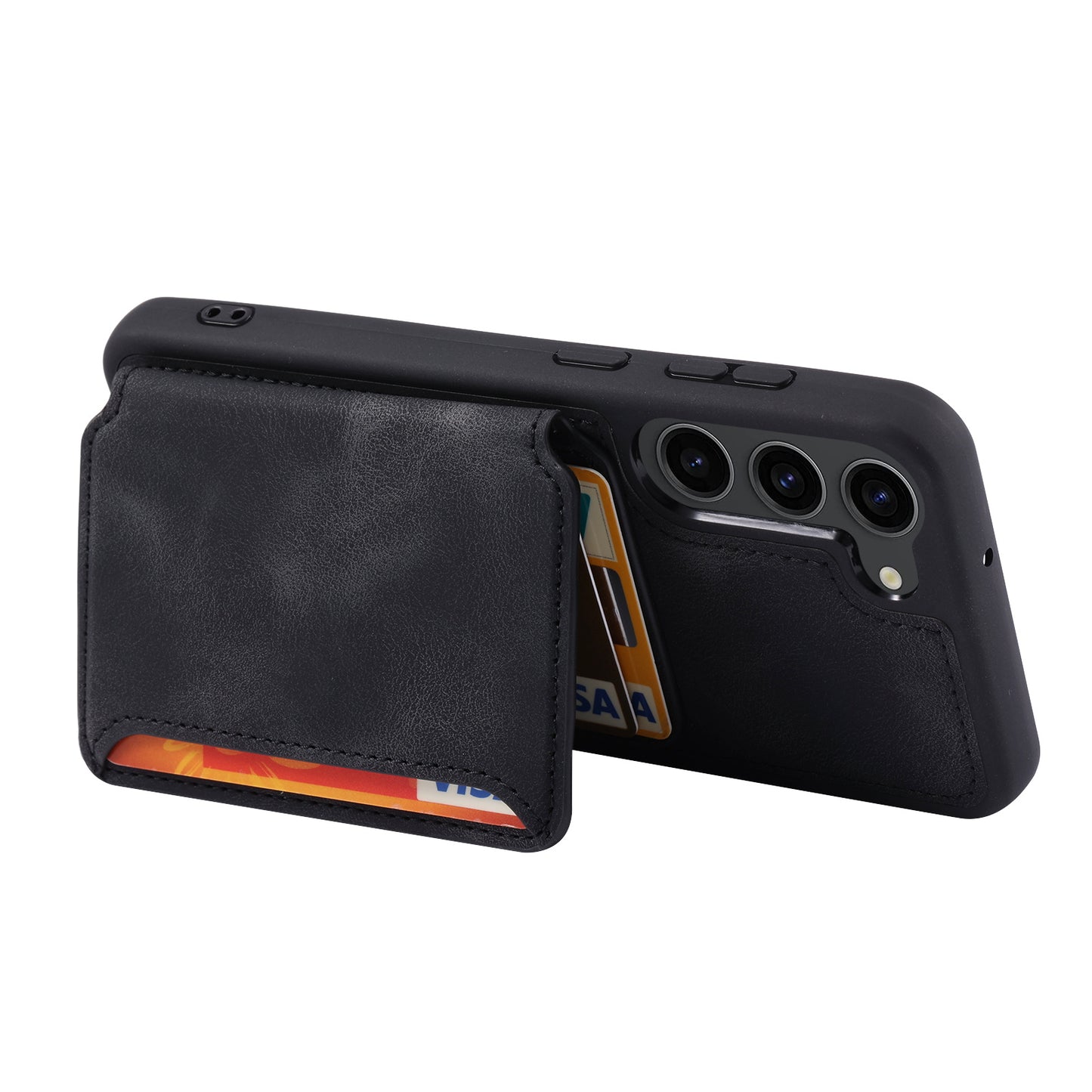 For Samsung Galaxy S24+ Leather Case Skin-touch RFID Blocking Wallet Phone Cover - Black