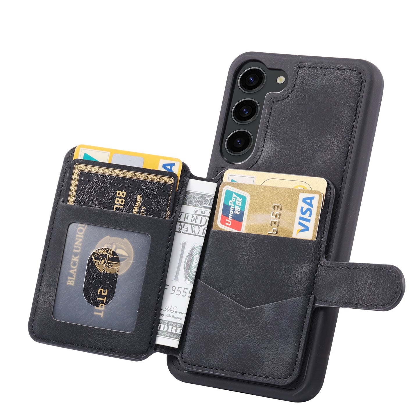 For Samsung Galaxy S24+ Leather Case Skin-touch RFID Blocking Wallet Phone Cover - Black