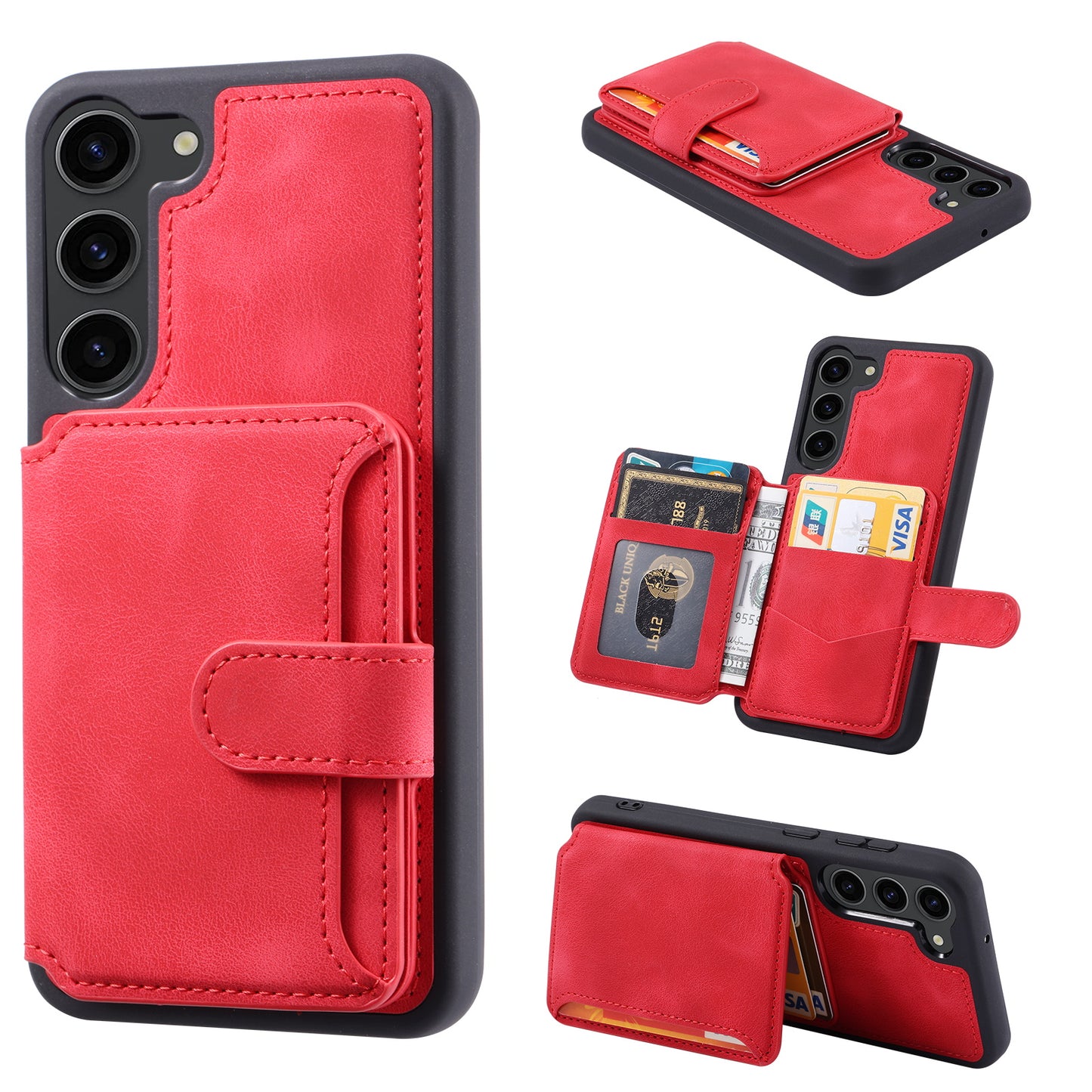 For Samsung Galaxy S24+ Leather Case Skin-touch RFID Blocking Wallet Phone Cover - Red