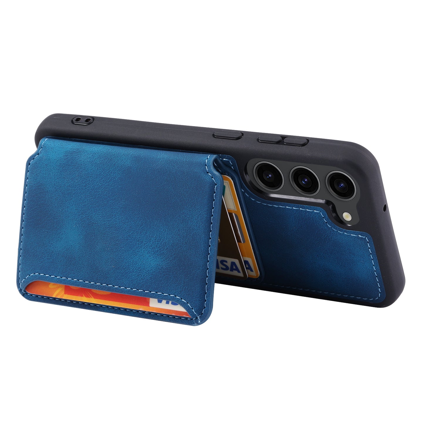 For Samsung Galaxy S24+ Leather Case Skin-touch RFID Blocking Wallet Phone Cover - Navy Blue