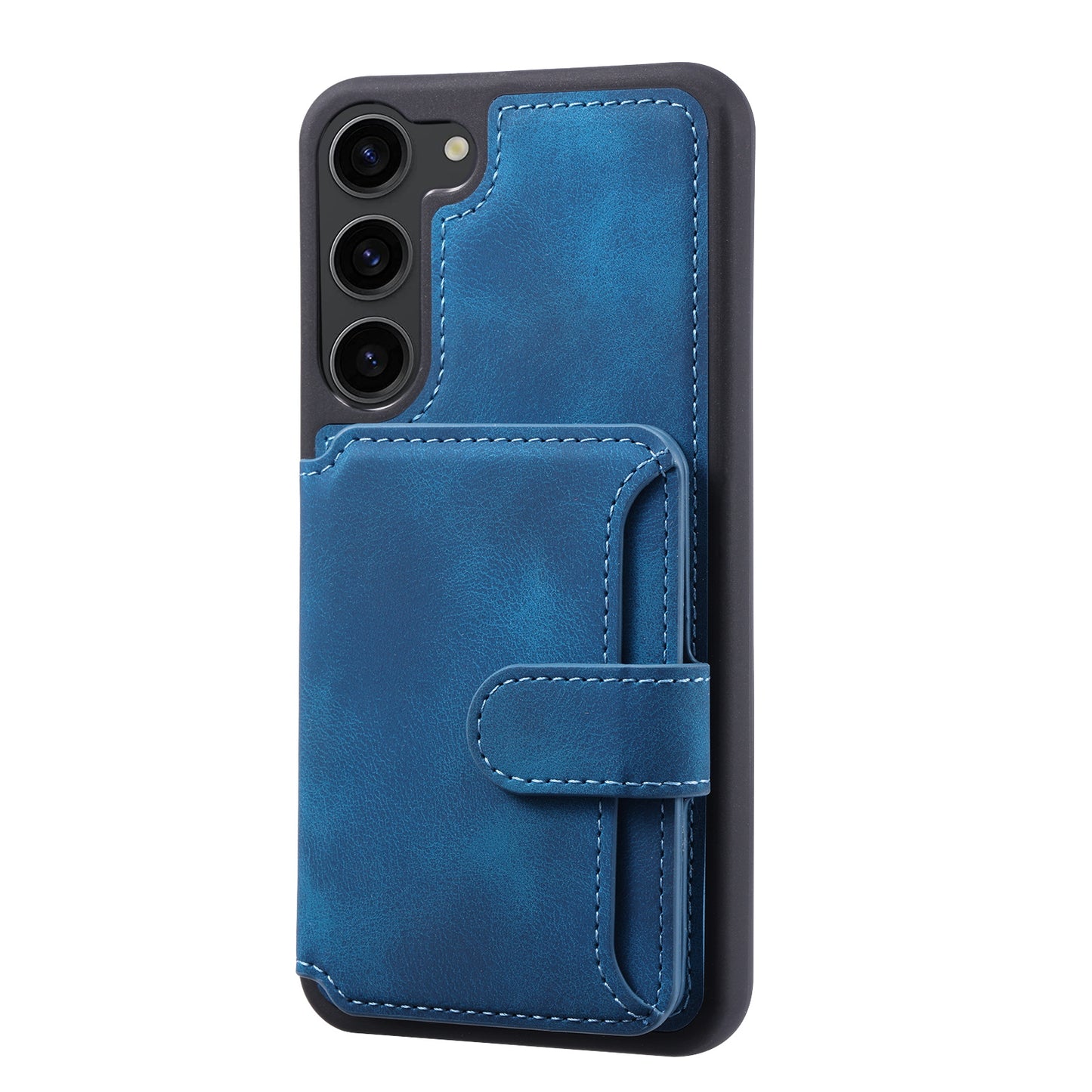For Samsung Galaxy S24+ Leather Case Skin-touch RFID Blocking Wallet Phone Cover - Navy Blue