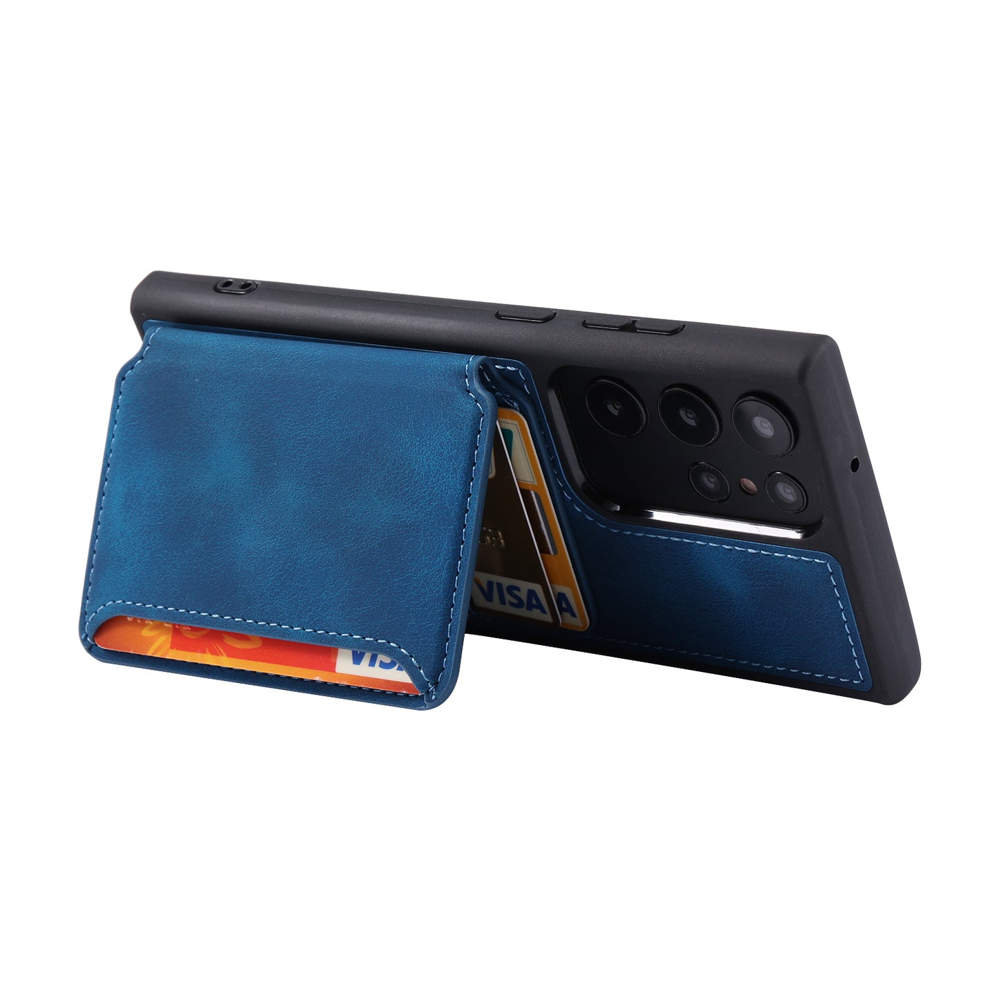 For Samsung Galaxy S24 Ultra Case RFID Blocking Wallet Phone Cover with Card Slot - Navy Blue