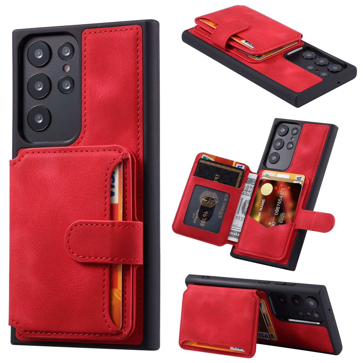 For Samsung Galaxy S24 Ultra Case RFID Blocking Wallet Phone Cover with Card Slot - Red