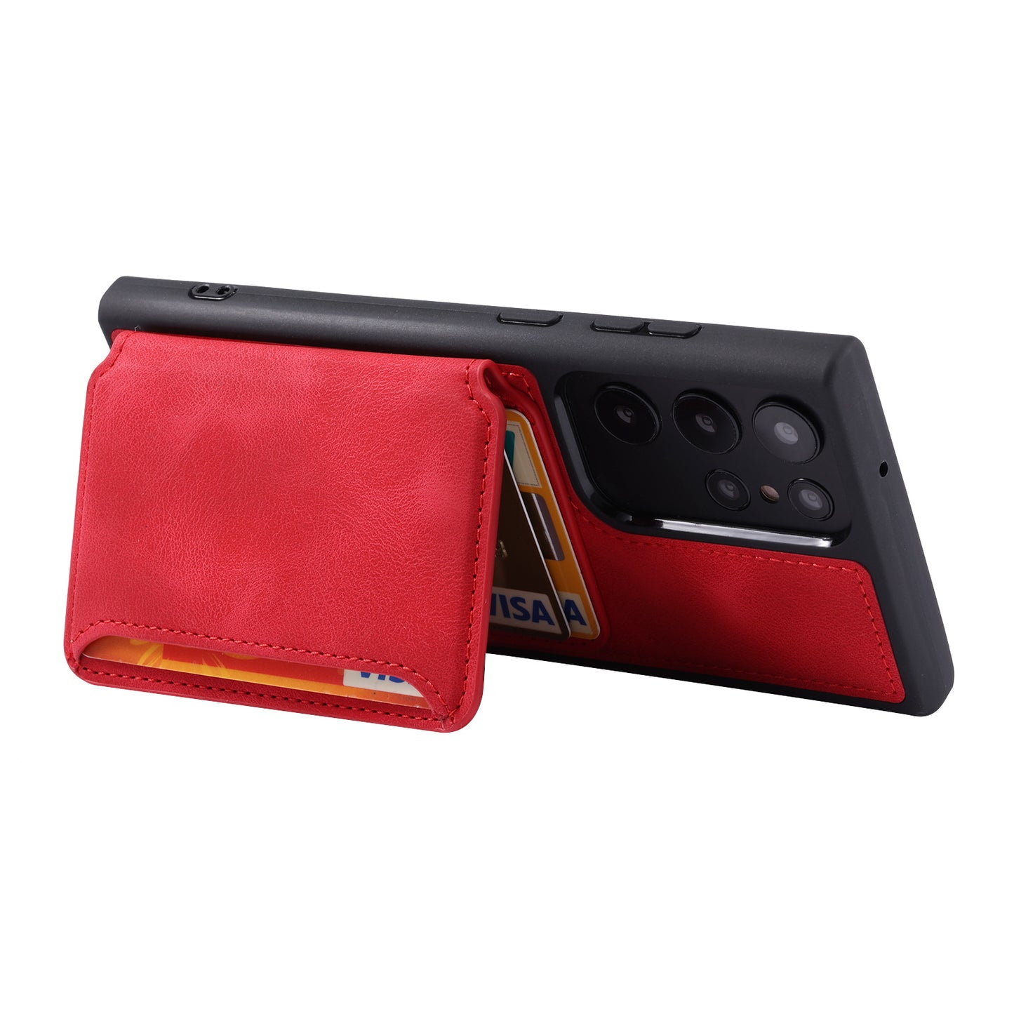 For Samsung Galaxy S24 Ultra Case RFID Blocking Wallet Phone Cover with Card Slot - Red