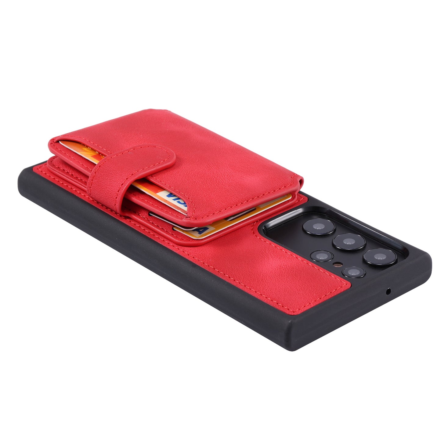 For Samsung Galaxy S24 Ultra Case RFID Blocking Wallet Phone Cover with Card Slot - Red