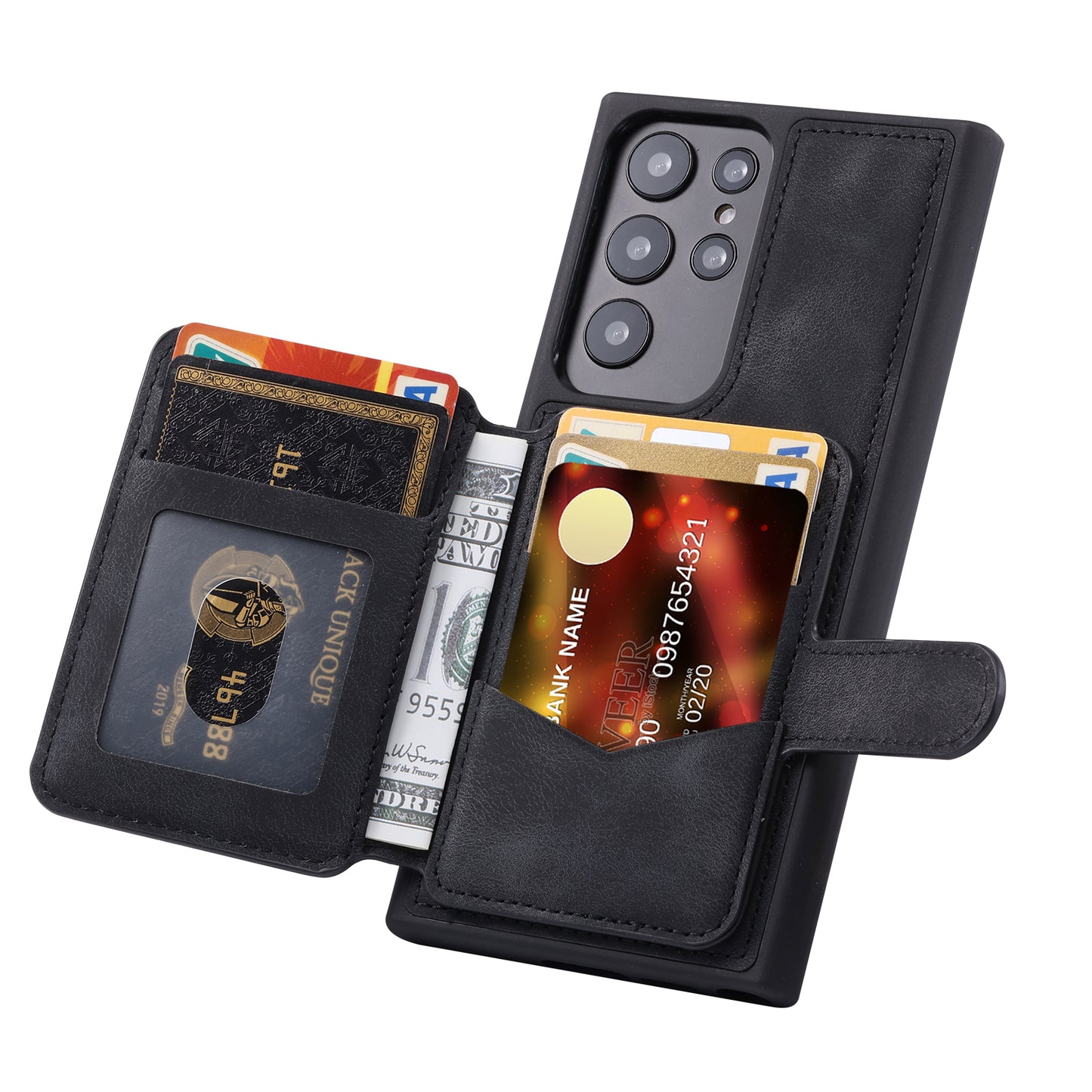For Samsung Galaxy S24 Ultra Case RFID Blocking Wallet Phone Cover with Card Slot - Black