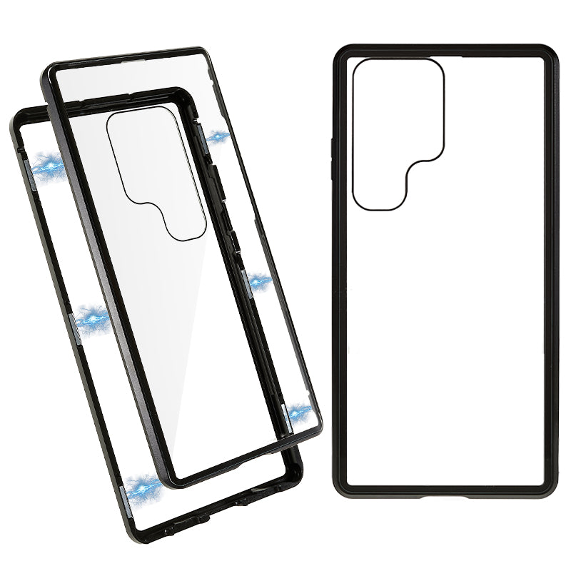 For Samsung Galaxy S24 Ultra Case Magnetic Tempered Glass Double-Sided Phone Cover - Black